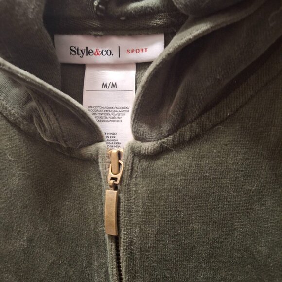 Style & Co. Sport Velour Zip-Up Hoodie Sz M Green Embroidered Detail - Picture 5 of 8